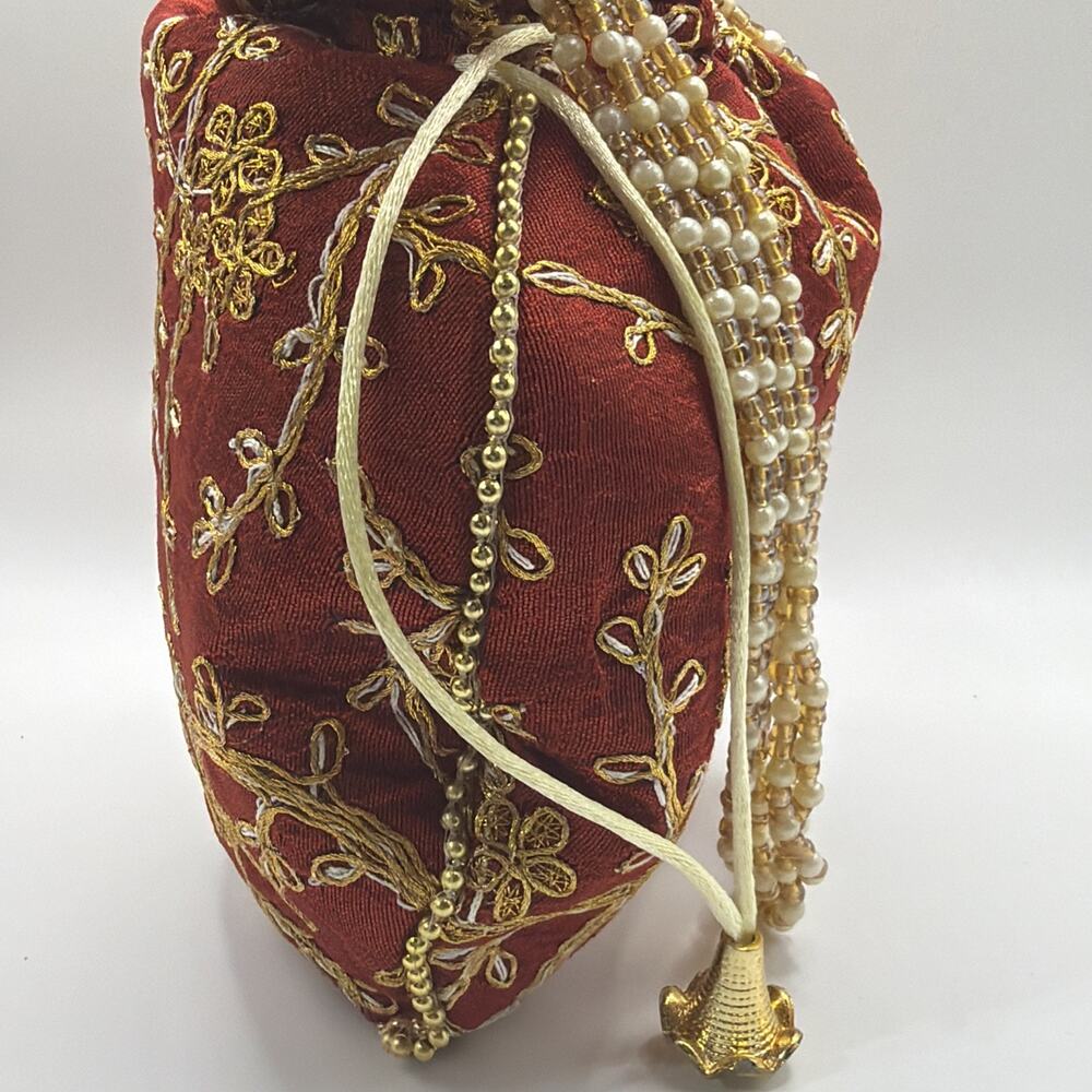 2 Indian PursesI Batwa I Potli Bag I Orange & Red I Made in India Weddings - Picture 16 of 16